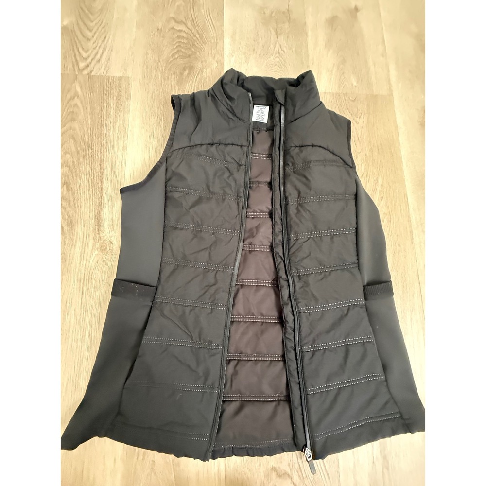 Avia Womens Black Puffer Vest Hybrid Quilted Active Full Zip Reflective Medium